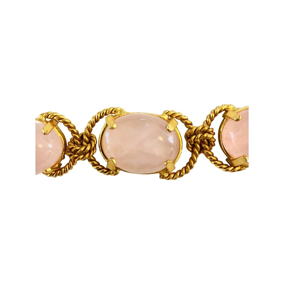 Tania Claire Australia Holly Gemstone Twist Bracelet with pink cabochon cut gemstones and gold plating.