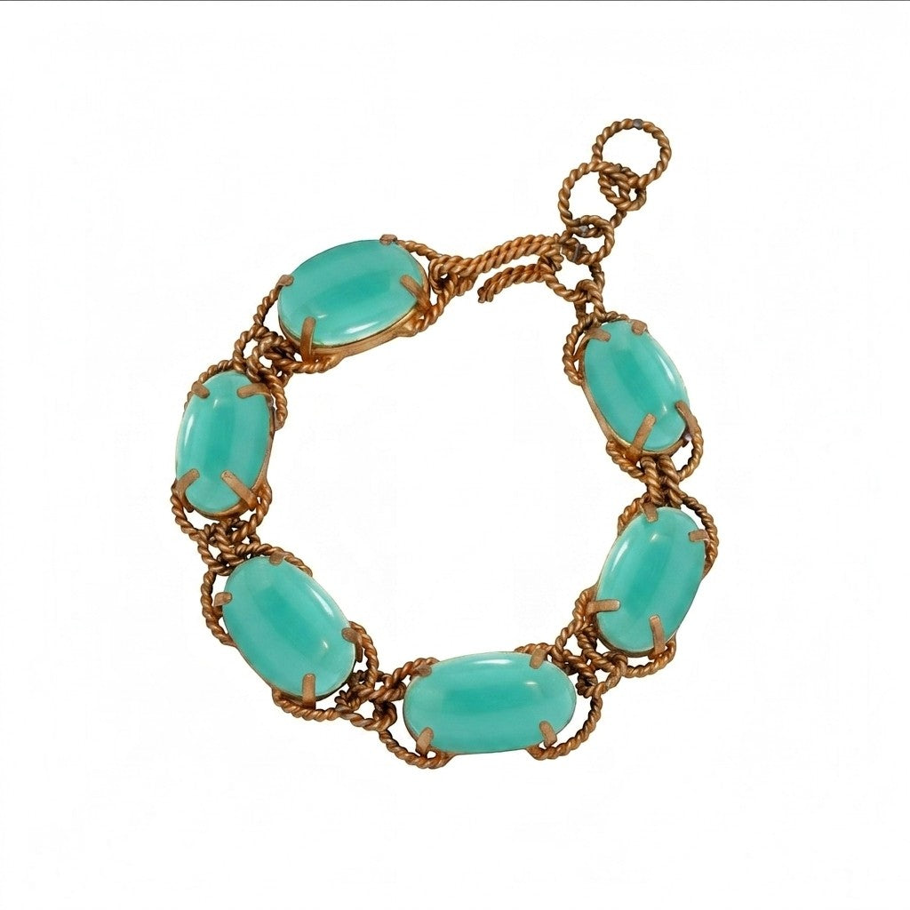 Tania Claire Australia Holly gemstone twist bracelet with gold-plated rope chain and turquoise cabochon stones.
