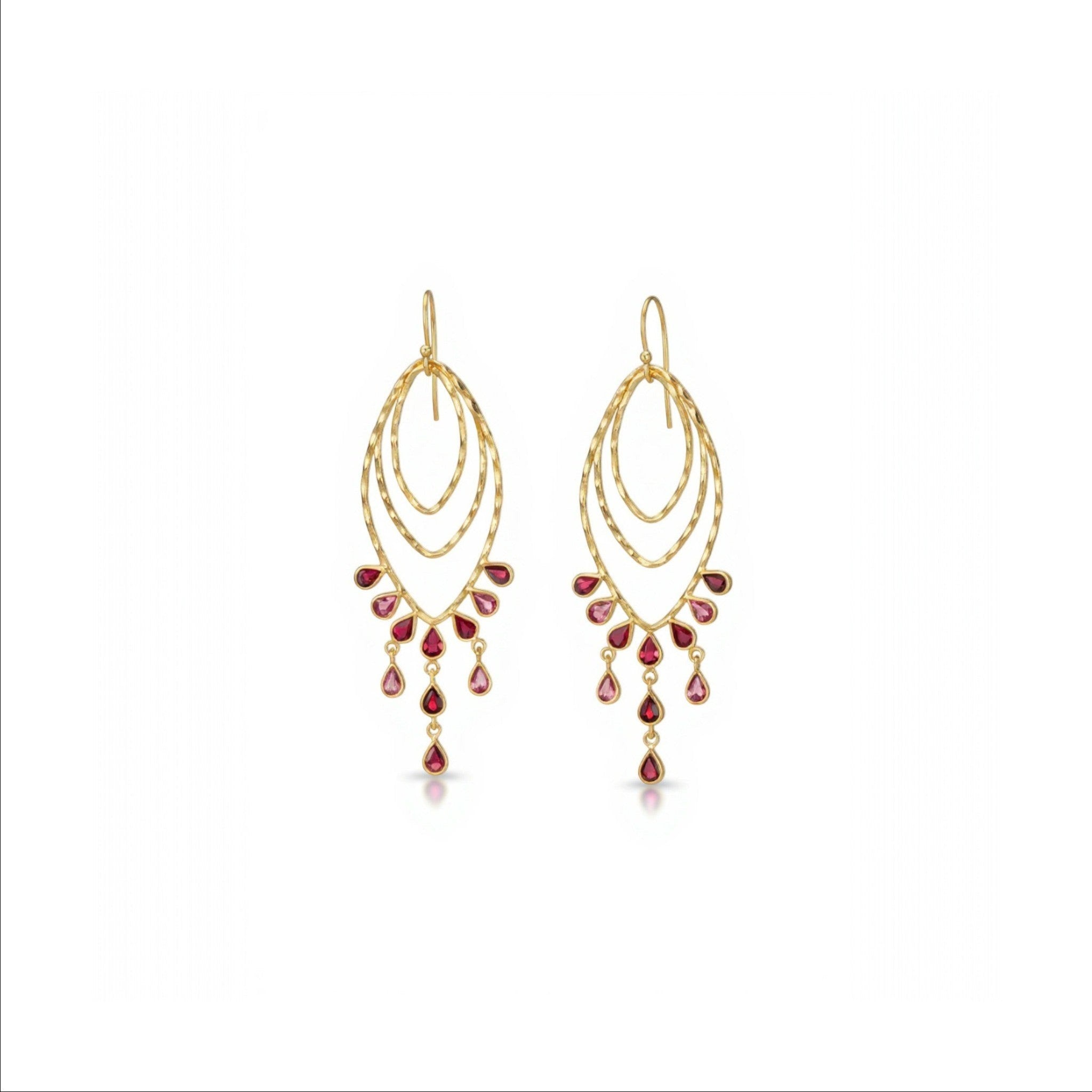 Tania Claire Australia Desert Dancer gold finish sterling silver earrings with garnet drops.