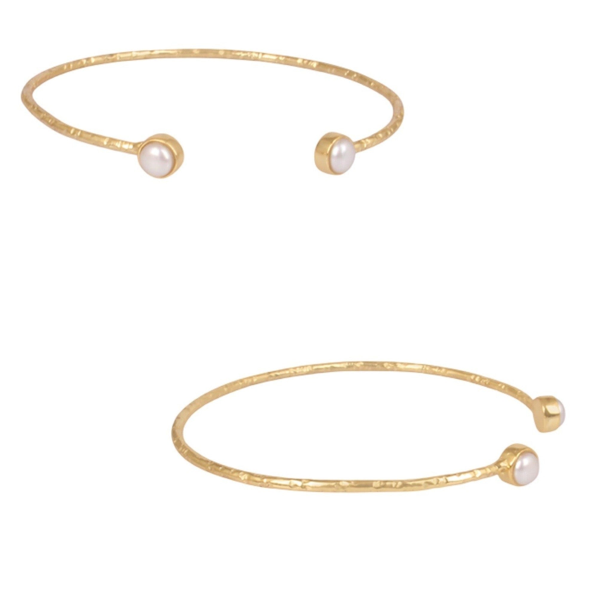 Tania Claire Australia Astra Pearl Cuff: hammered gold sterling silver bangle with two freshwater pearls.