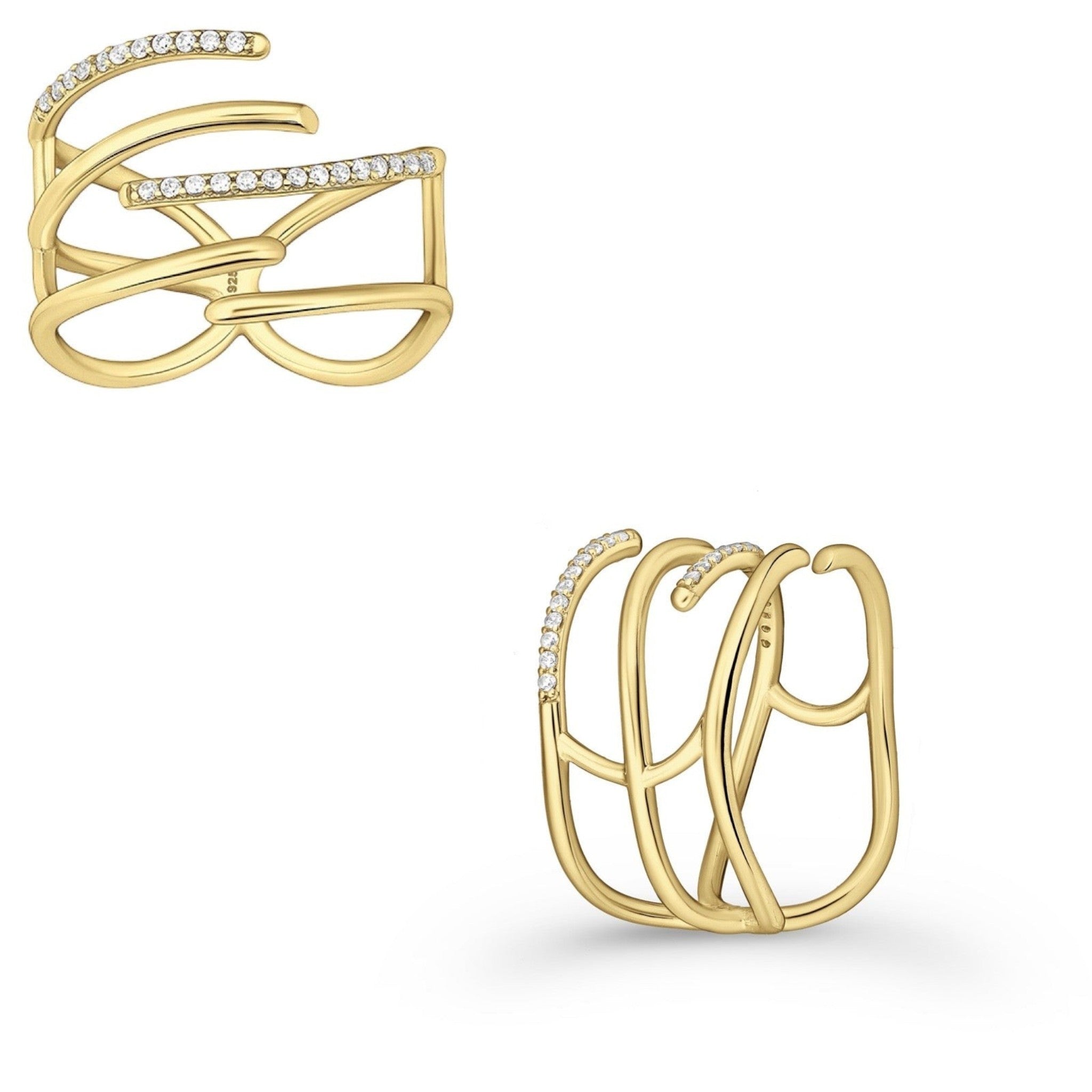 Tania Claire Australia Golden Vein openwork ring with CZ diamonds, gold-plated sterling silver, adjustable band.