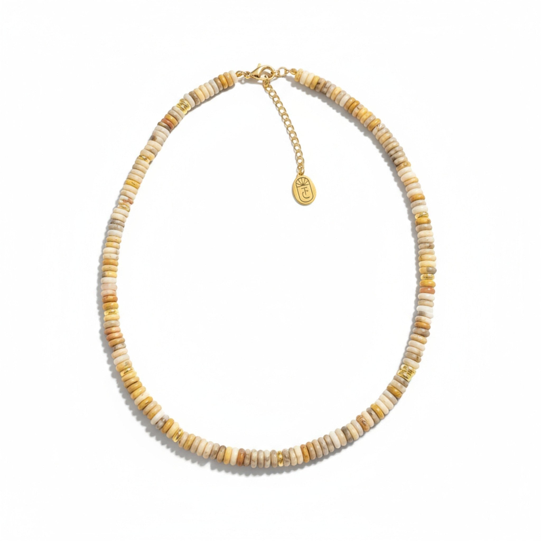 Tania Claire Australia mixed gemstone necklace with gold extender chain, 420mm long.