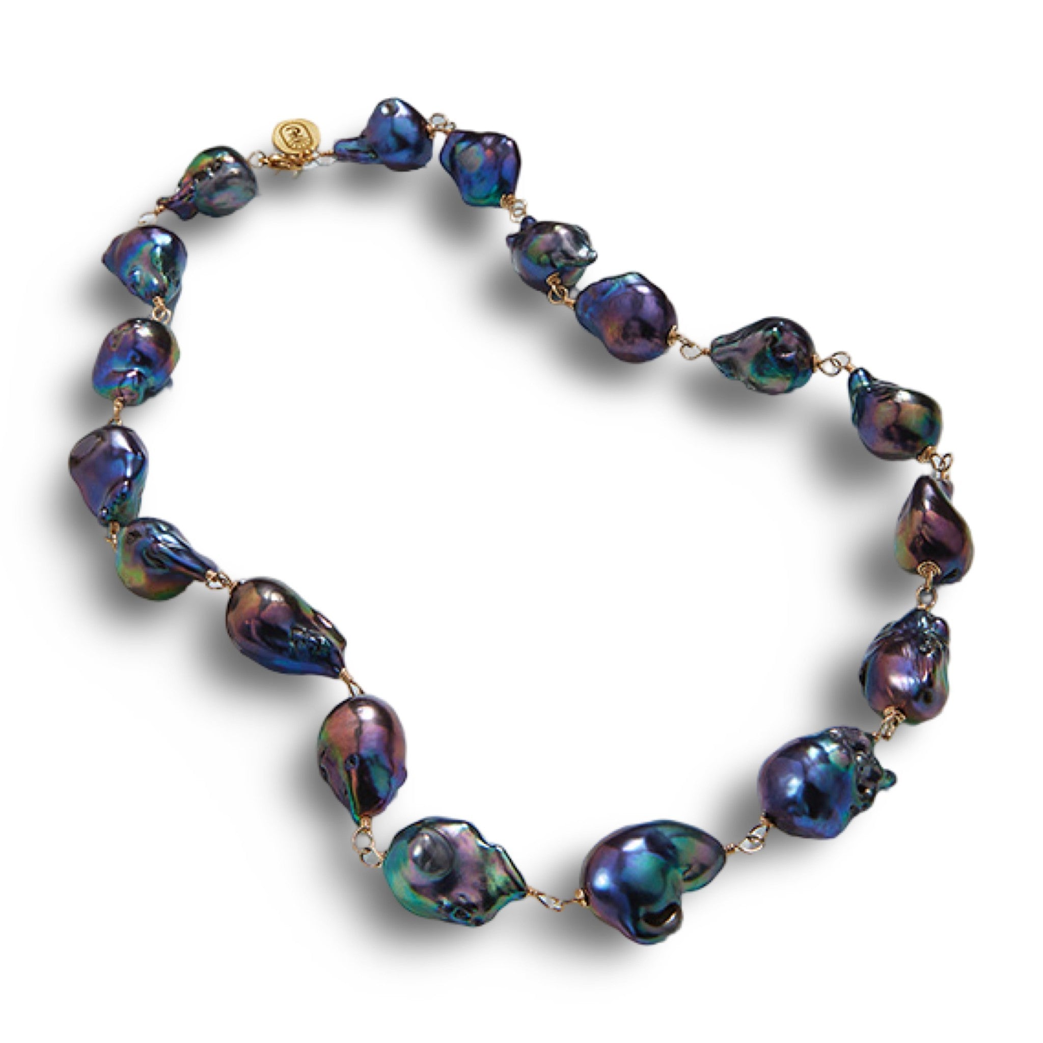Tania Claire Australia Ocean Deep Necklace with black Tahitian baroque pearls and 14k gold chain, 55cm length.