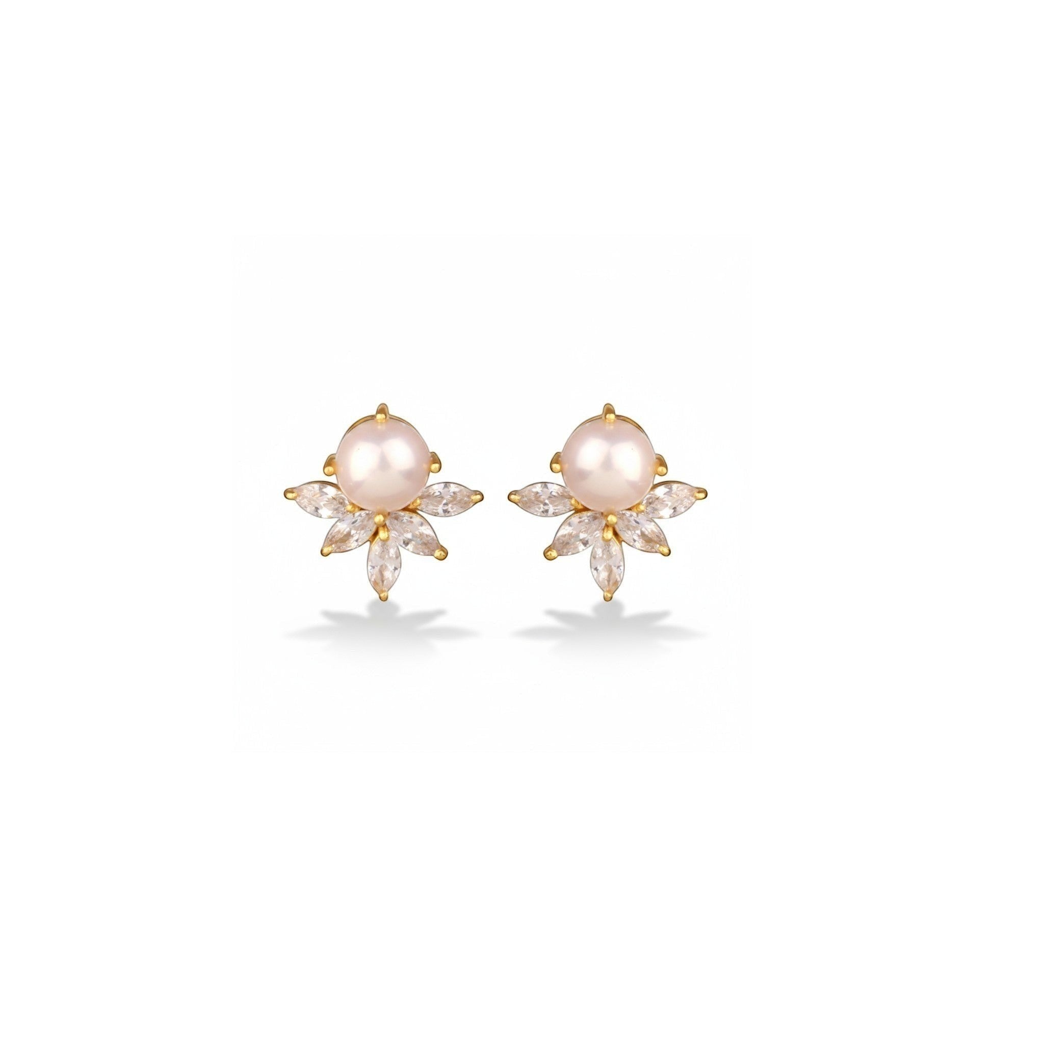 Tania Claire Australia gold-tone drop earrings with pearl and marquise-cut cubic zirconia stones.