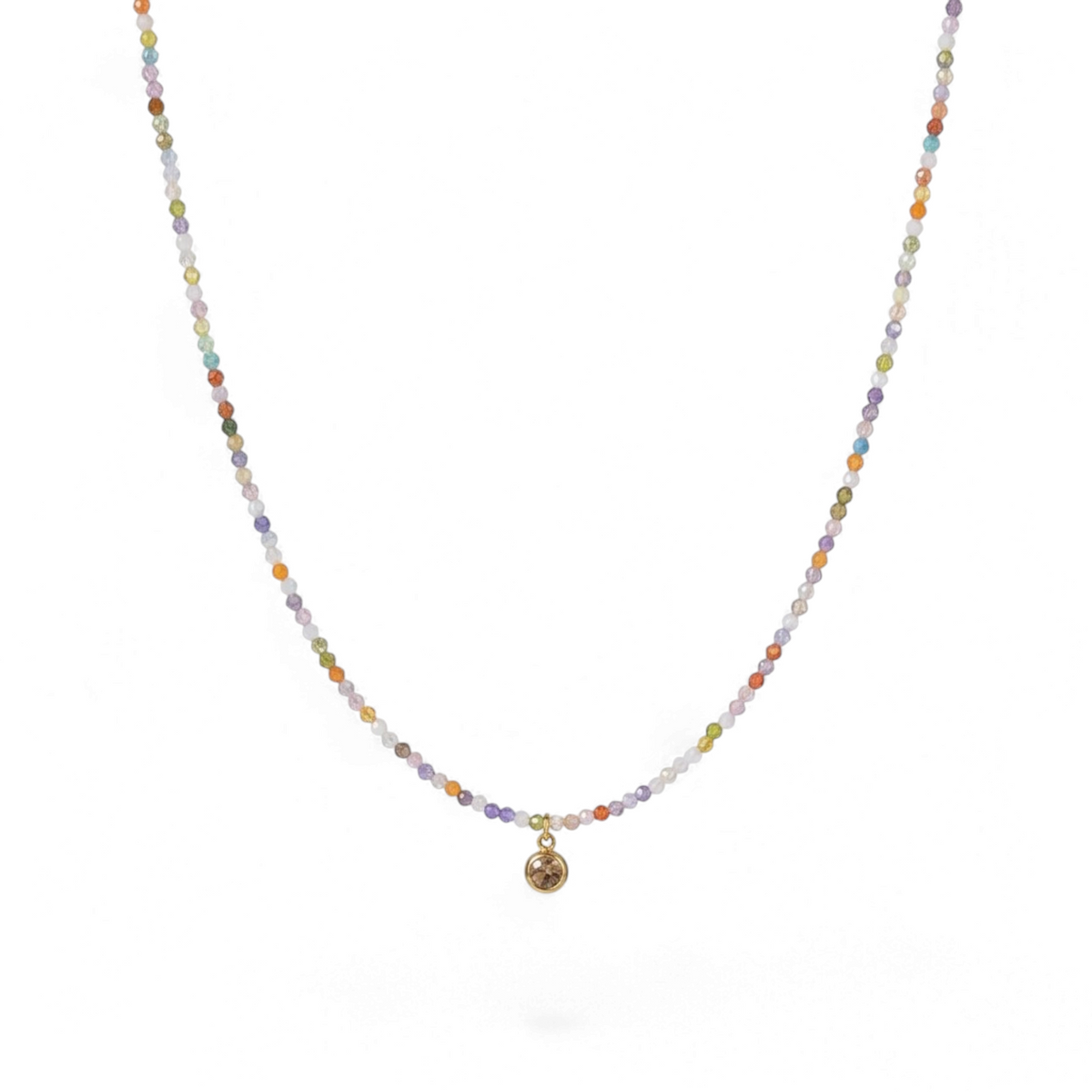 Tania Claire Australia Prism Bloom necklace featuring delicate multicoloured beads and a petite gold-toned pendant.