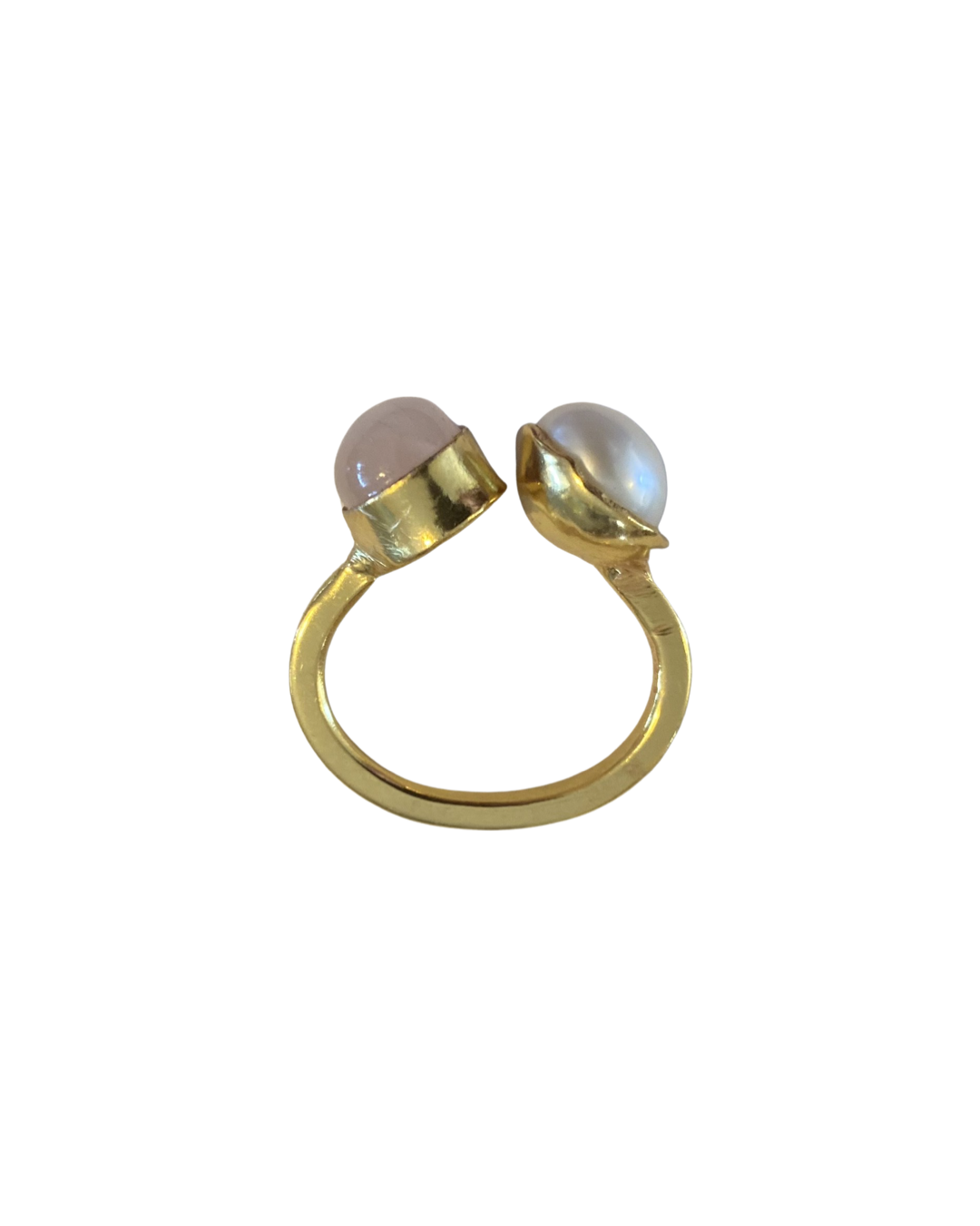 Rose Quartz & Pearl Gold Ring