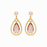 Tania Claire Australia Aurielle Rose Drops: gold teardrop earrings with blush crystal and pearl stud.