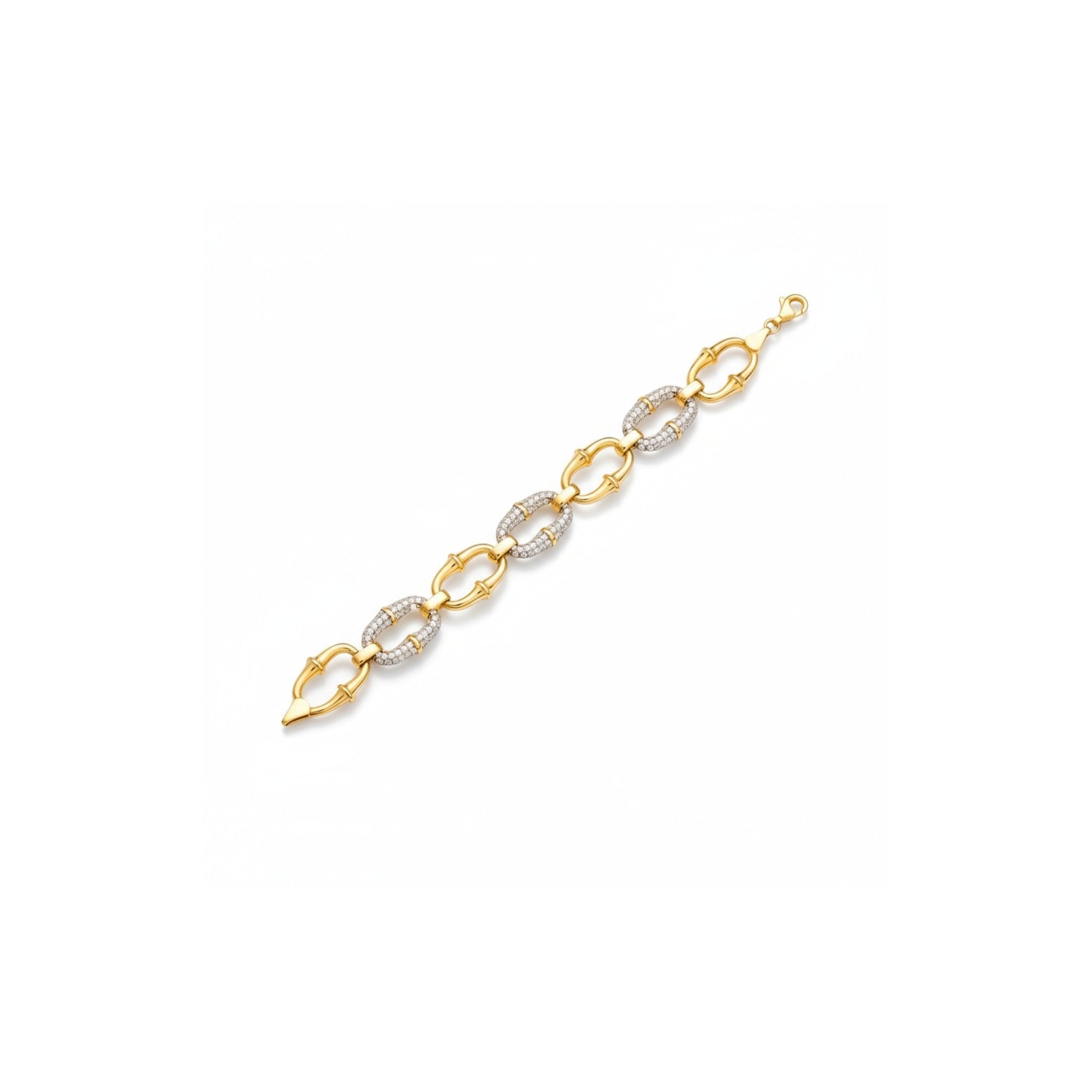 Tania Claire Australia Amara gold bracelet with bold oval links, accented with round-cut zircon stones.
