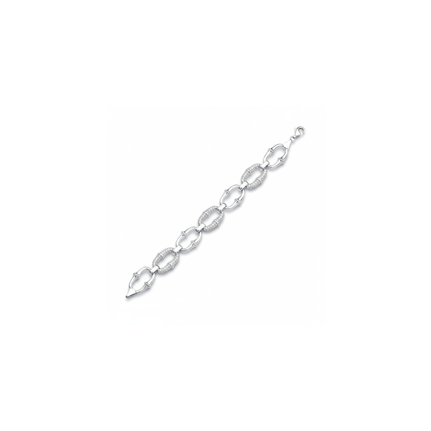Tania Claire Australia Amara silver bracelet with oval links and zircon stones, 17cm length.