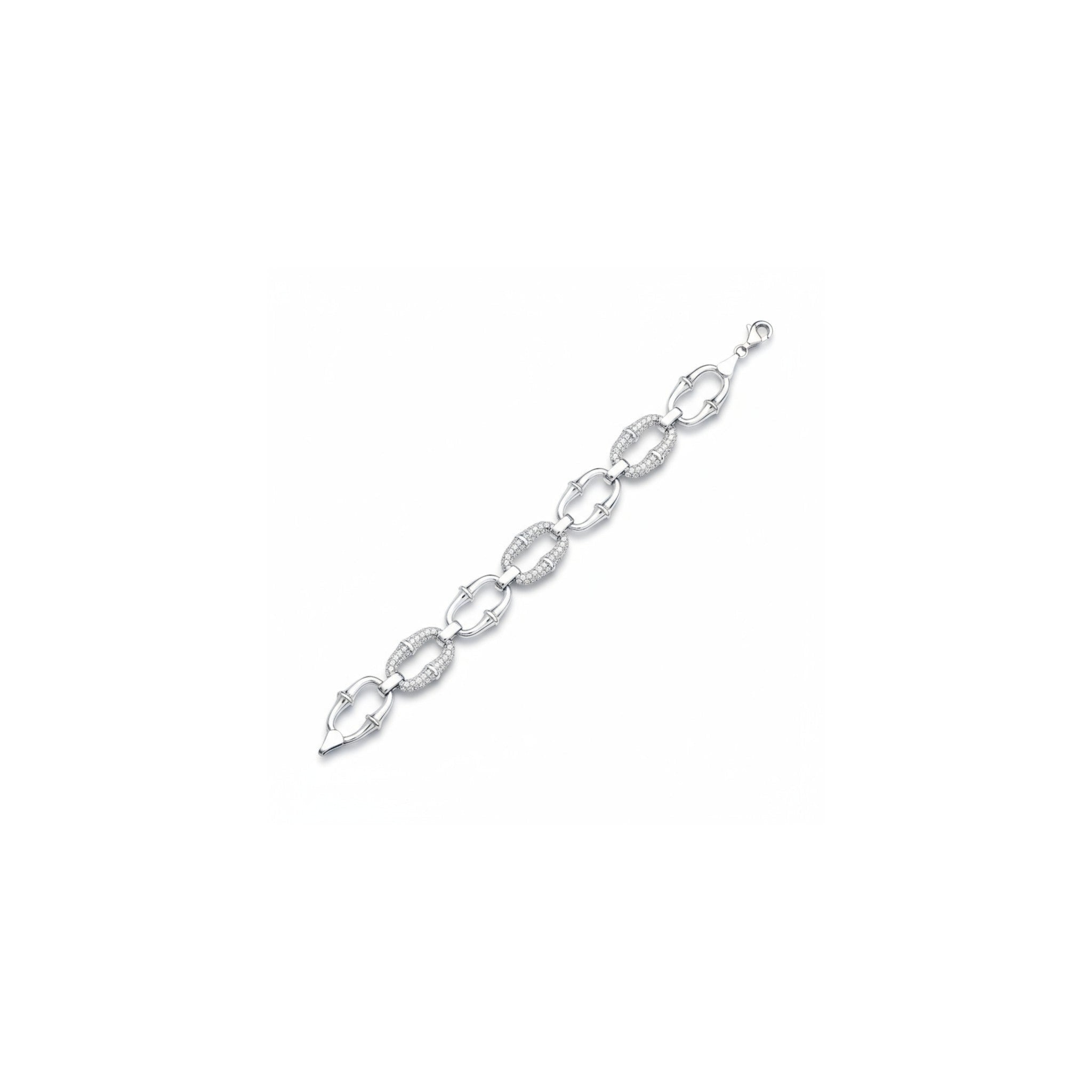 Tania Claire Australia Amara silver bracelet with oval links and zircon stones, 17cm length.