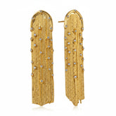 Tania Claire Australia gold plated stainless steel fringe earrings with diamonte accents and textured finish.