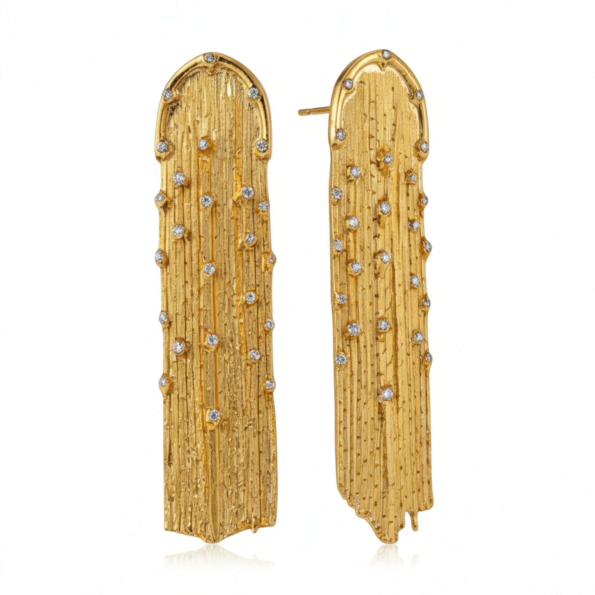 Tania Claire Australia gold plated stainless steel fringe earrings with diamonte accents and textured finish.