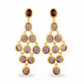 Tania Claire Australia Palais Amethyst Earrings: gold-plated chandelier earrings with faceted amethyst gemstones in violet hues.