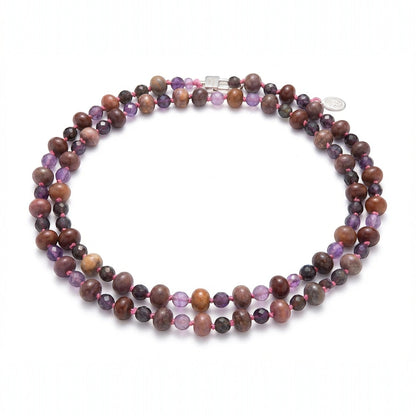 Tania Claire Australia Montmartre Twilight Necklace with earthy gemstones and amethyst tones, hand-strung design.
