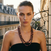 Tania Claire Australia Montmartre Twilight Necklace, a double strand of earthy toned and amethyst gemstones with matte and faceted finishes.