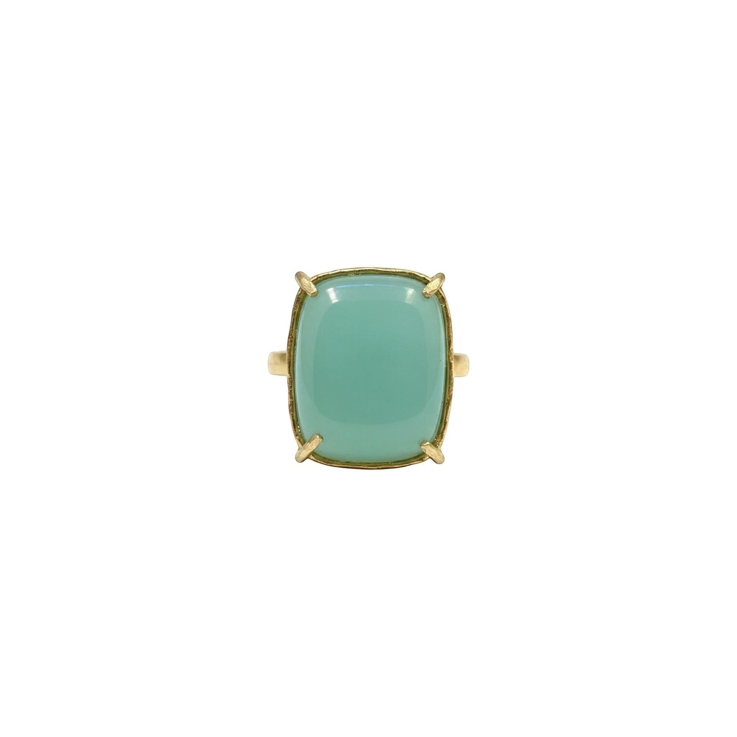 Tania Claire Australia gold-plated brass ring with a square, cabochon-cut aquamarine gemstone.