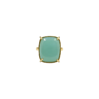 Tania Claire Australia gold-plated brass ring with a square, cabochon-cut aquamarine gemstone.
