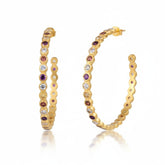 Tania Claire Australia Aurora Loops: gold sterling silver hoop earrings with amethyst, citrine, and aquamarine gemstones.