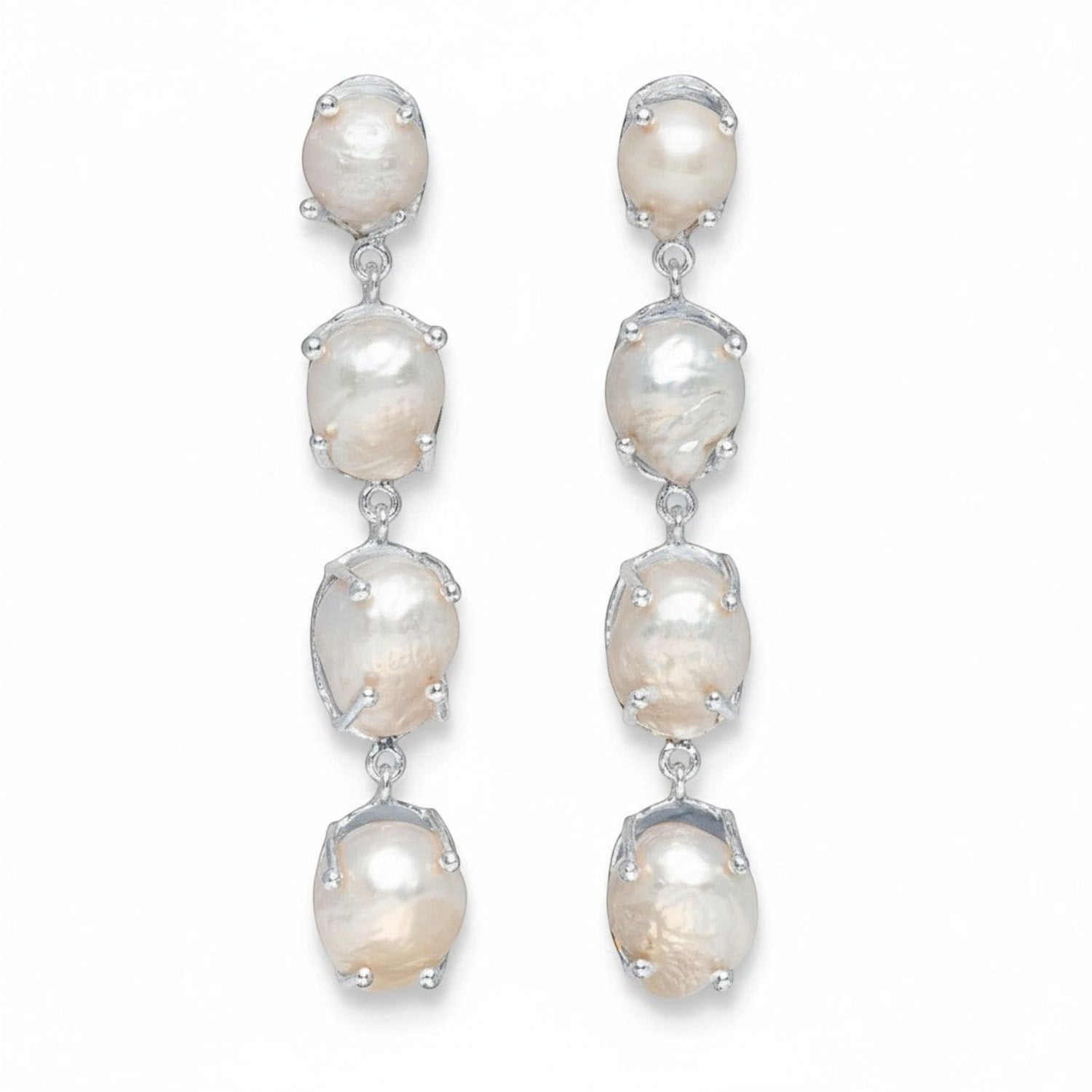 Tania Claire Australia Marnie Pearl Drops: gold-plated brass drop earrings with three baroque freshwater pearls.