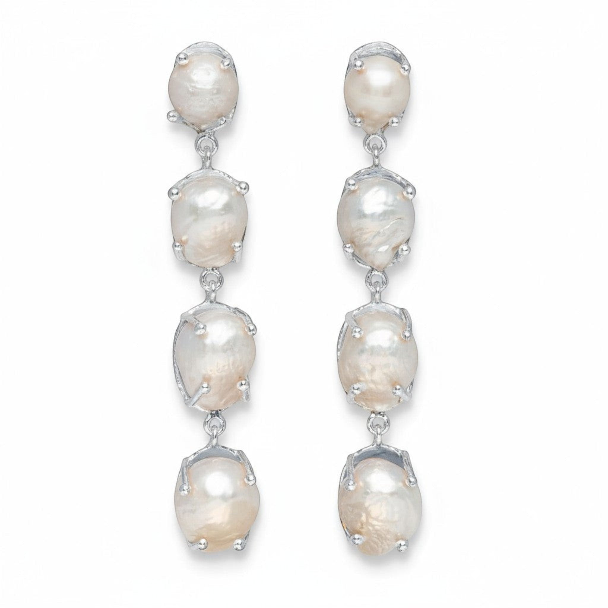 Tania Claire Australia Marnie Pearl Drops: gold-plated brass drop earrings with three baroque freshwater pearls.