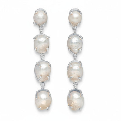 Tania Claire Australia Marnie Pearl Drops: gold-plated brass drop earrings with three baroque freshwater pearls.