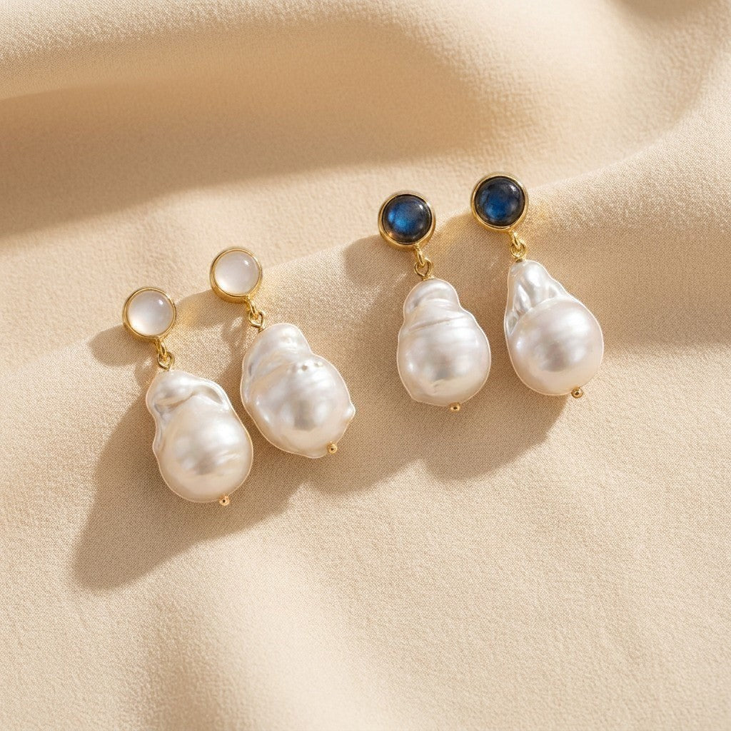 Tania Claire Australia Mae Pearl Drop Studs featuring organic baroque pearls in polished gold-tone settings