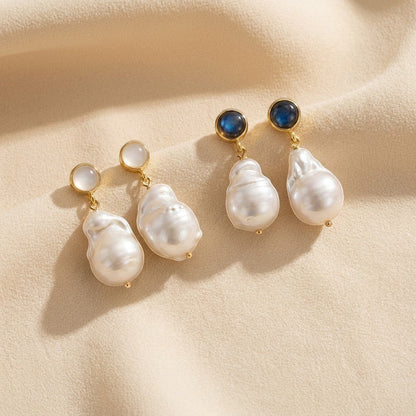 Tania Claire Australia Mae Pearl Drop Studs featuring organic baroque pearls in polished gold-tone settings