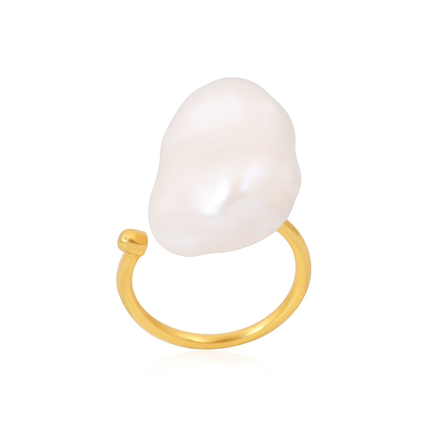 Tania Claire Australia Ocean Whispers ring with a baroque pearl on a 14K gold plated brass band.
