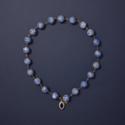 Tania Claire Australia Bleu Royale Necklace with blue sodalite beads and sapphire pendant.