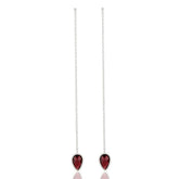 Tania Claire Australia Bloodstone Thread Earrings with pear-cut garnet-red gems on fine silver chains.