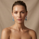 Tania Claire Australia Seraphina drop earrings with marquise-cut blue chalcedony, amethyst, and cubic zirconia in sterling silver.