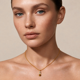 Tania Claire Australia Waymark Cairn drop necklace featuring three stacked gemstones on a fine gold cable chain.