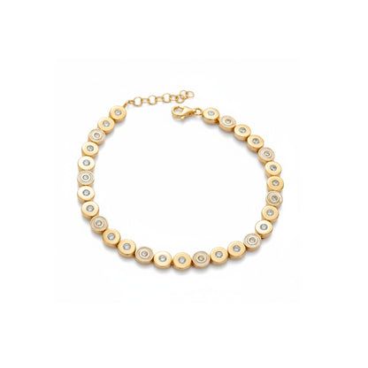 Tania Claire Australia Elara gold bracelet with circular links and shimmering stones. Elegant, delicate design.
