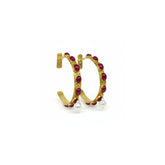 Tania Claire Australia Frida hoop earrings with red gemstones and baroque pearls, made from gold-plated brass.