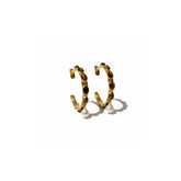 Tania Claire Australia Frida Hoop Earrings with tiger eye stones and baroque pearls, 14K gold-plated brass.