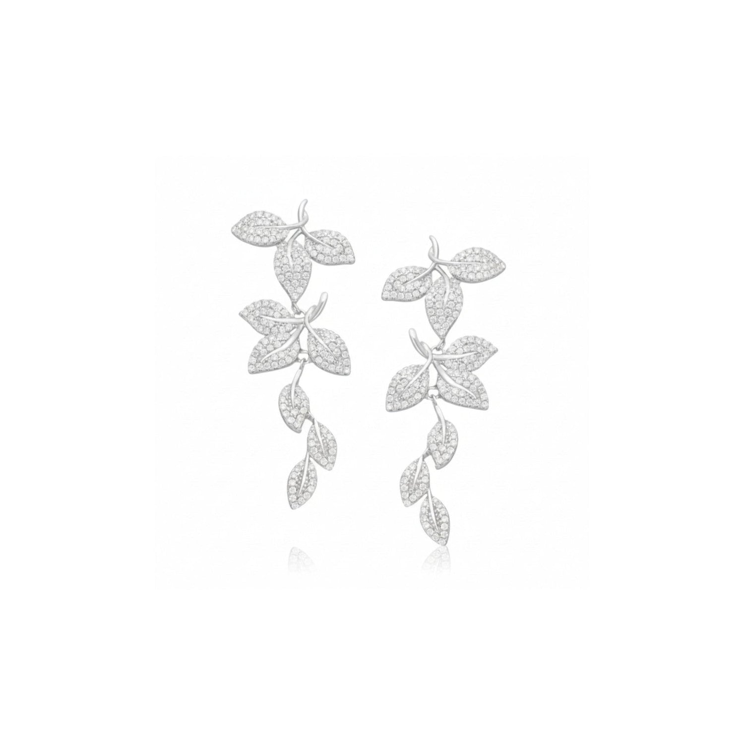 Tania Claire Australia Frosted Ivy sterling silver drop earrings with pavé crystals, 50mm length.
