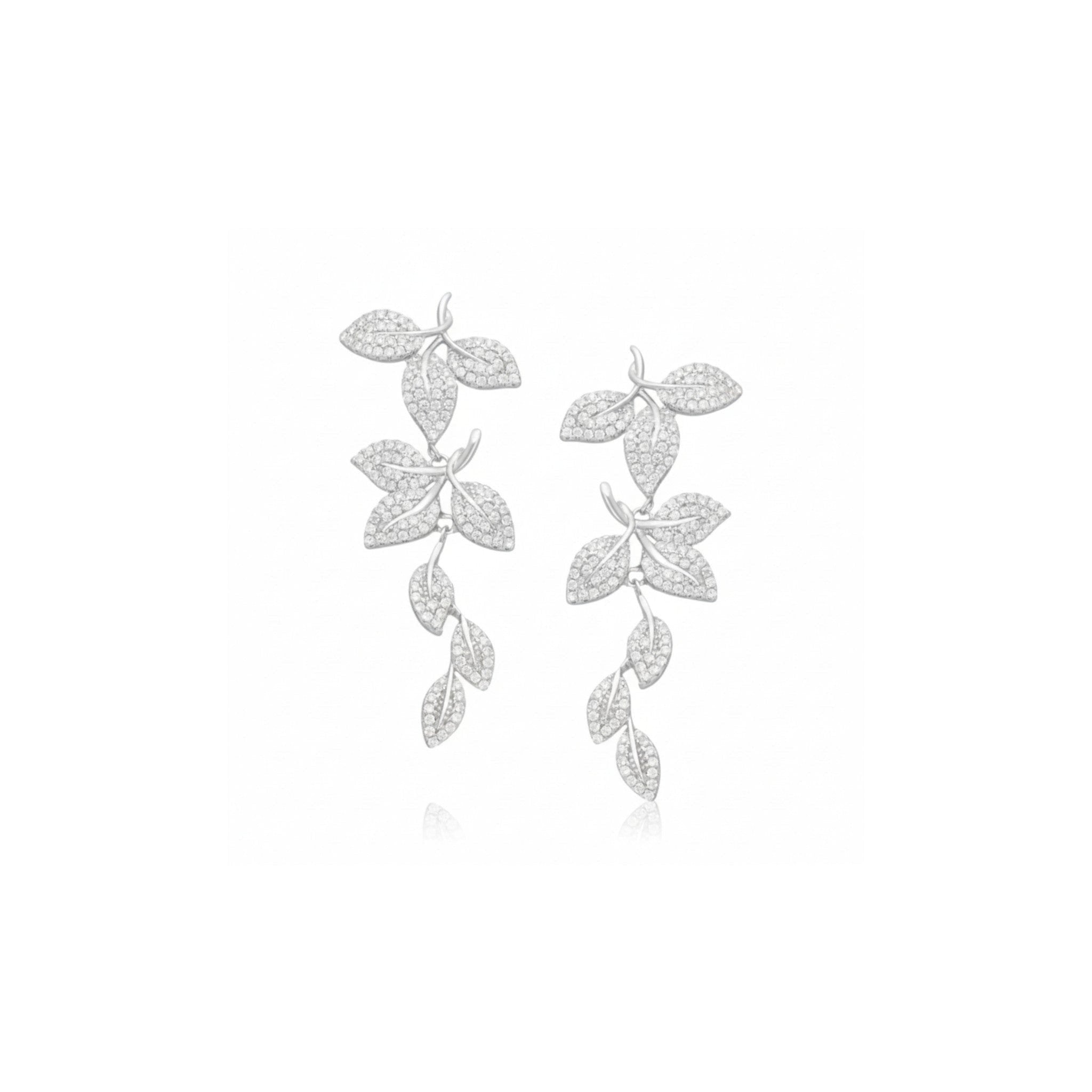 Tania Claire Australia Frosted Ivy sterling silver drop earrings with pavé crystals, 50mm length.