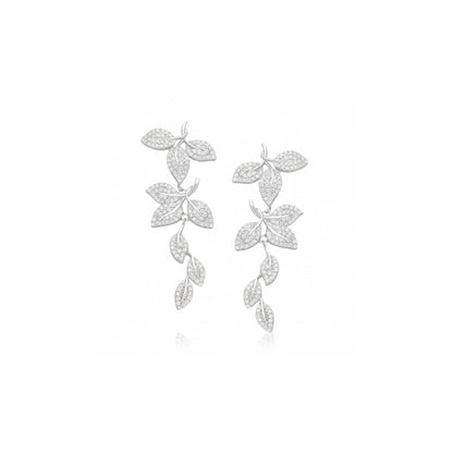 Tania Claire Australia Frosted Ivy sterling silver drop earrings with pavé crystals, 50mm length.