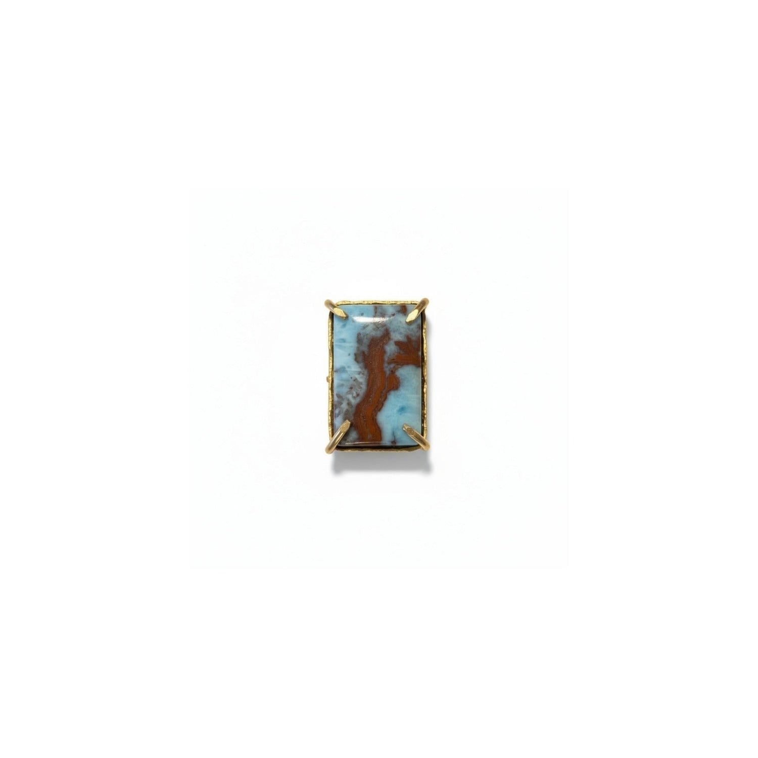 Tania Claire Australia gold-plated brass ring with a rectangular cabochon cut gemstone in blue and brown.