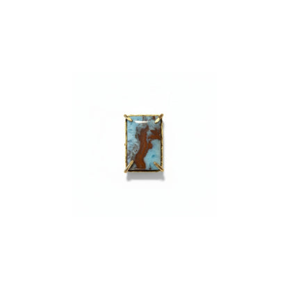 Tania Claire Australia gold-plated brass ring with a rectangular cabochon cut gemstone in blue and brown.
