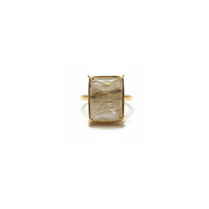 Tania Claire Australia gold-plated brass ring with rectangular cabochon cut gemstone featuring natural inclusions.
