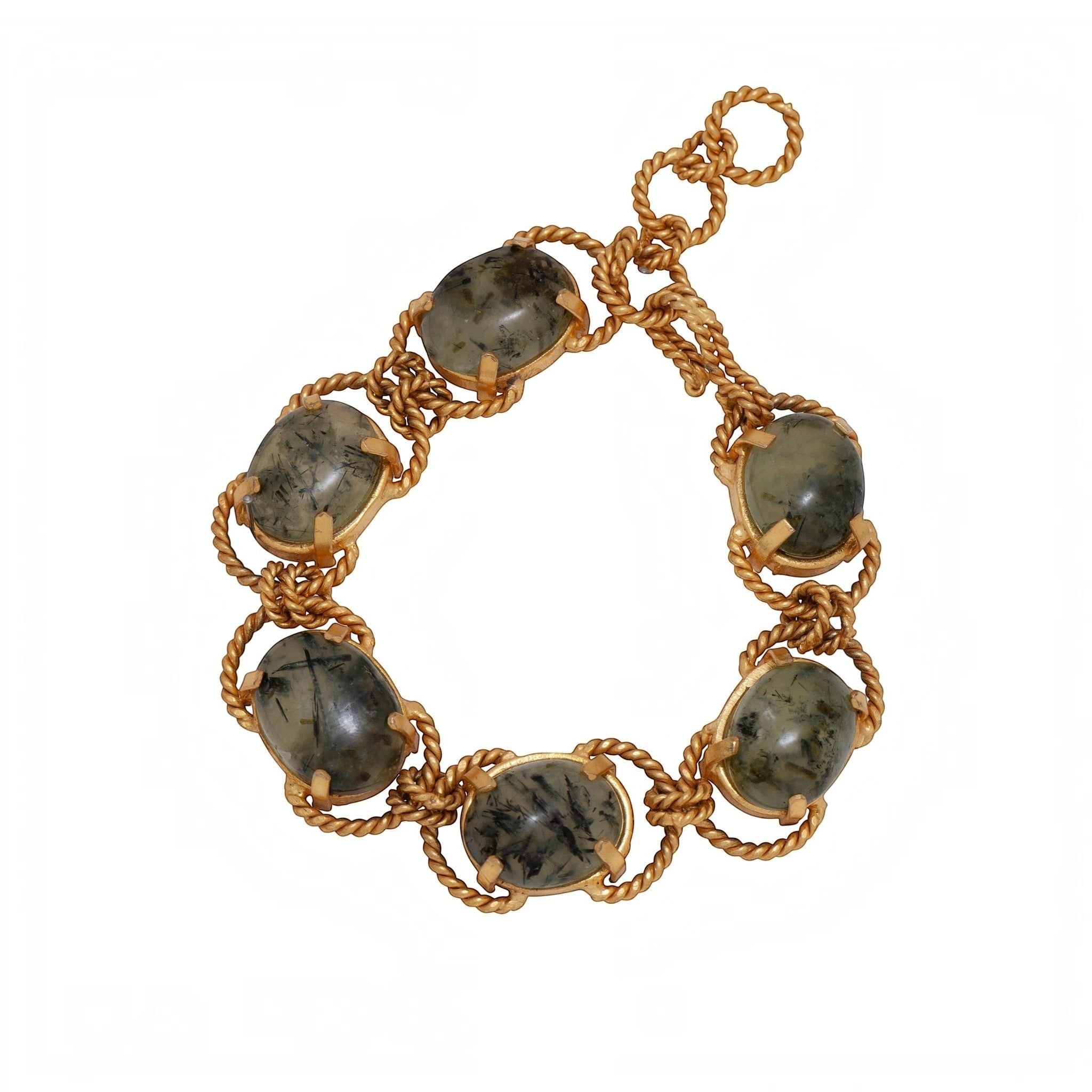 Tania Claire Australia gold-plated twist bracelet featuring oval cabochon gemstones in a linked chain design.