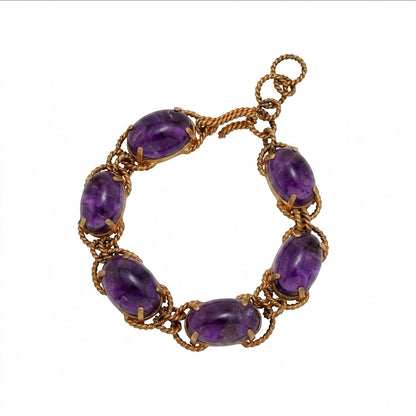 Tania Claire Australia Holly gemstone twist bracelet with purple cabochon amethyst stones and gold-plated chain links.