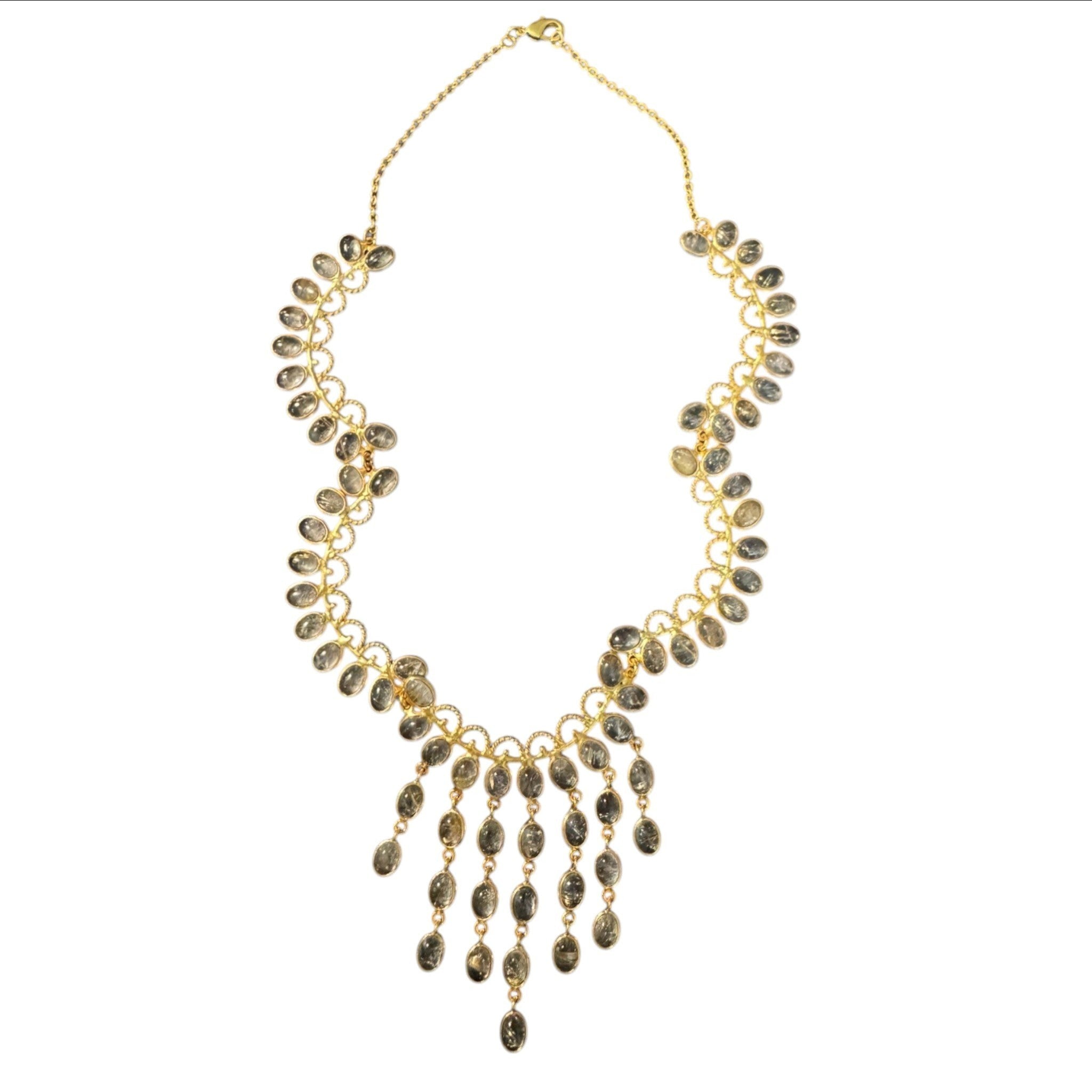 Tania Claire Australia Gilded Lace Necklace with golden rutile quartz drops and gold-tone settings, featuring a fringe design.