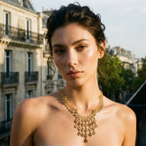 Tania Claire Australia Gilded Lace Necklace with golden rutile quartz drops and gold-tone settings.
