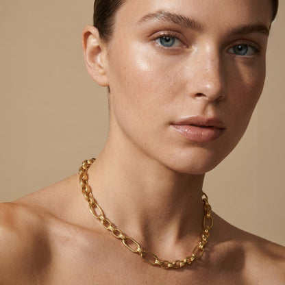 Tania Claire Australia Gilded Treasure 18 inch 18K gold over sterling silver sculptural chain necklace.
