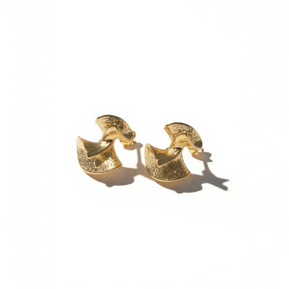 Tania Claire Australia gold abstract bell drop earrings with textured finish.