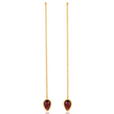 Tania Claire Australia gold thread earrings with teardrop garnet red gems.