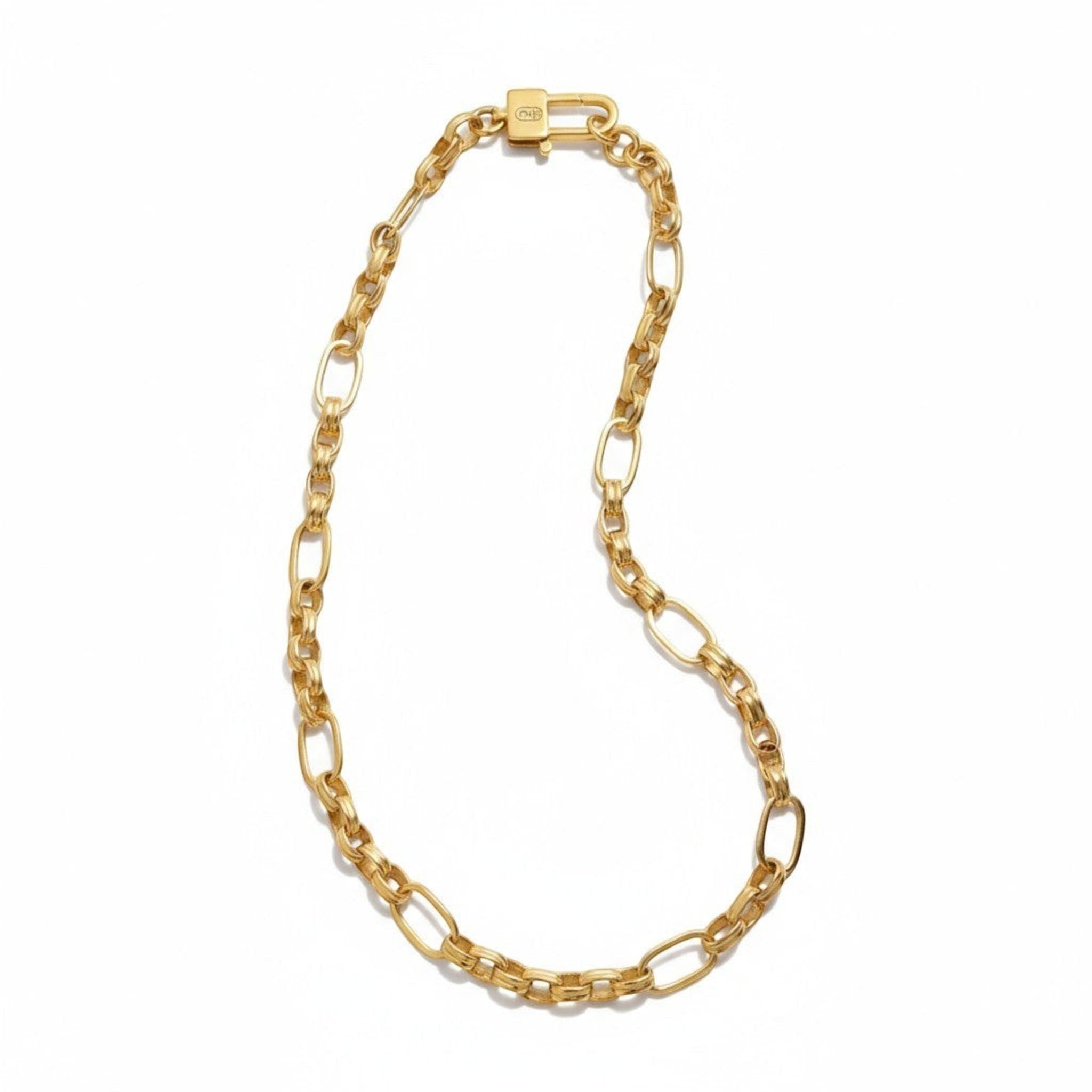 Tania Claire Australia Gilded Treasure 18 inch 18K gold plated sterling silver chain necklace with mixed oval and rectangular links.