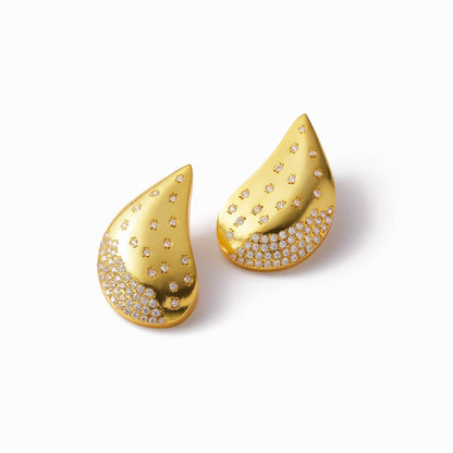 Tania Claire Australia gold-tone sculptural teardrop earrings with crystal pavé accents and stud fitting.